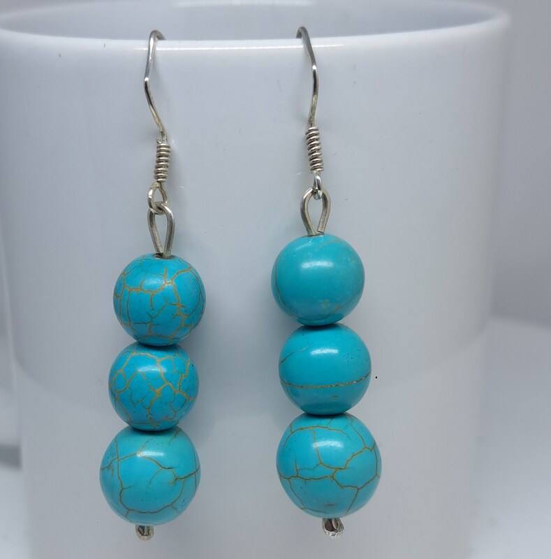 Handmade Reconstituted Turquoise 10MM Beads Earrings